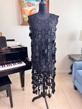 Black Geometric Crochet Overlay Dress -